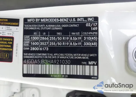 2017 Mercedes-Benz Gle 350 z USA, uszkodzony, nr VIN 4JGDA5JB3HA921030